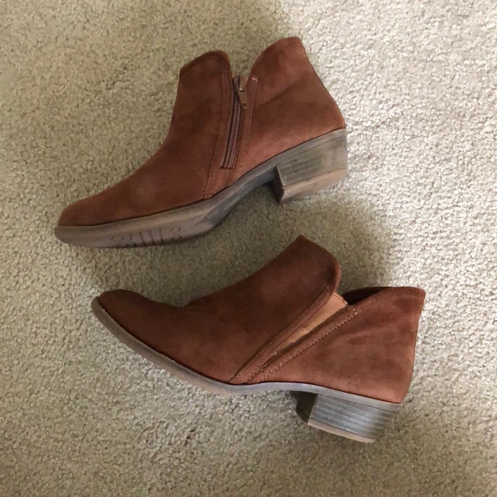 Zip-Up Faux Suede Chestnut Ankle Bootie